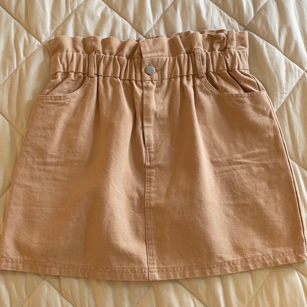 pink paper bag jean skirt